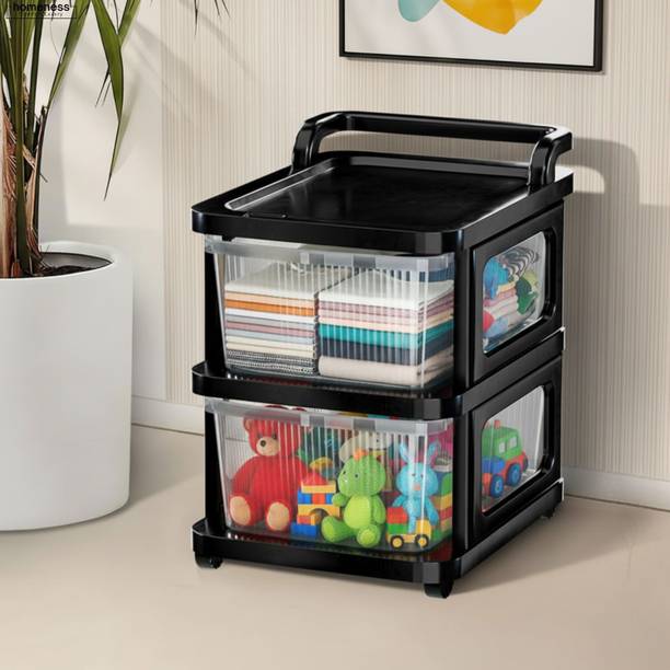 Homeness 2 Layer Plastic Storage Drawer Organizer with Wheels, Modular Cabinet Plastic Free Standing Chest of Drawers