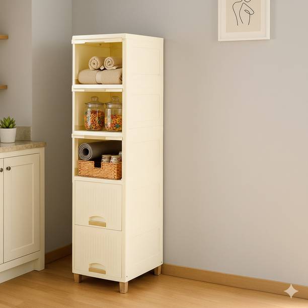 MAXTID 5 Layer Foldable Cabinet Wardrobe Organizer(Finish Color_White) Plastic Free Standing Cabinet