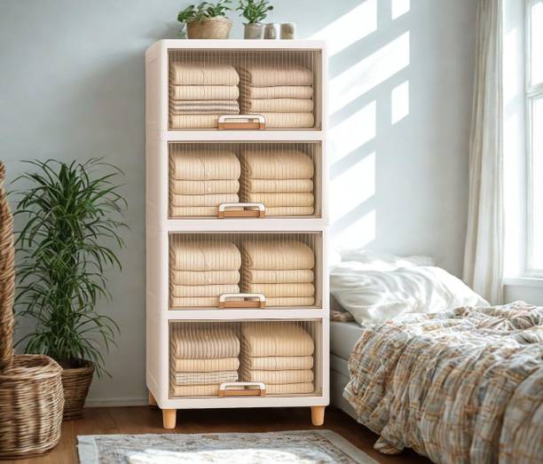Aliens 4Pcs X-Large Storage Organizer 45X38X35 CM - Cupboard, Plastic Almirah,Wardrobe Plastic Free Standing Cabinet