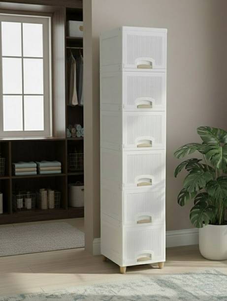 MAXTID White Cabinet Useful For Wardrobe Plastic Free Standing Cabinet