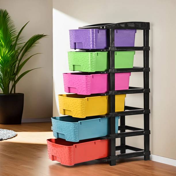 KUBER INDUSTRIES 6-Tier Multipurpose Plastic Drawers Storage Organizer Rack | Multicolor Plastic Free Standing Chest of Drawers