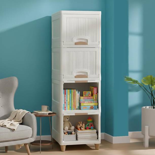 MECHON 4Tier Foldable Cabinet Plastic Cupboard For Storage Plastic Modular Drawer Plastic Free Standing Cabinet