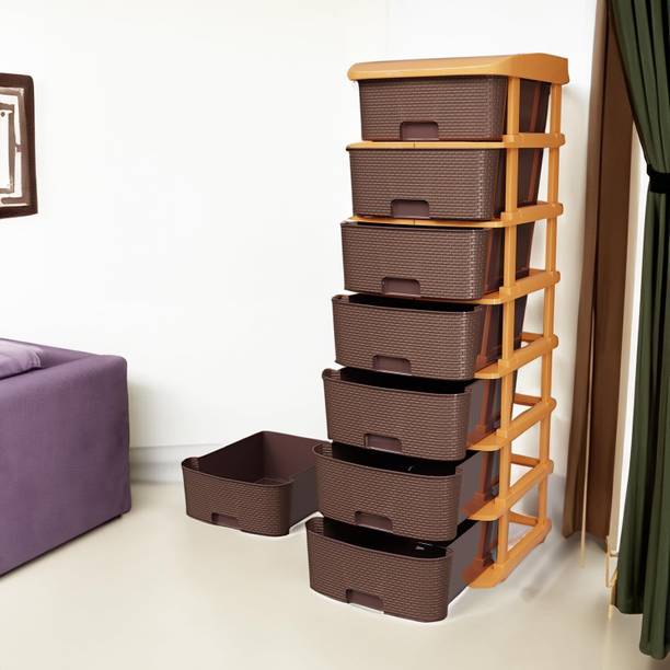 Zeekty Plastic Modular Drawer Storage Box,Multipurpose Anti-slip | Brown | 6 Layer Plastic Free Standing Chest of Drawers