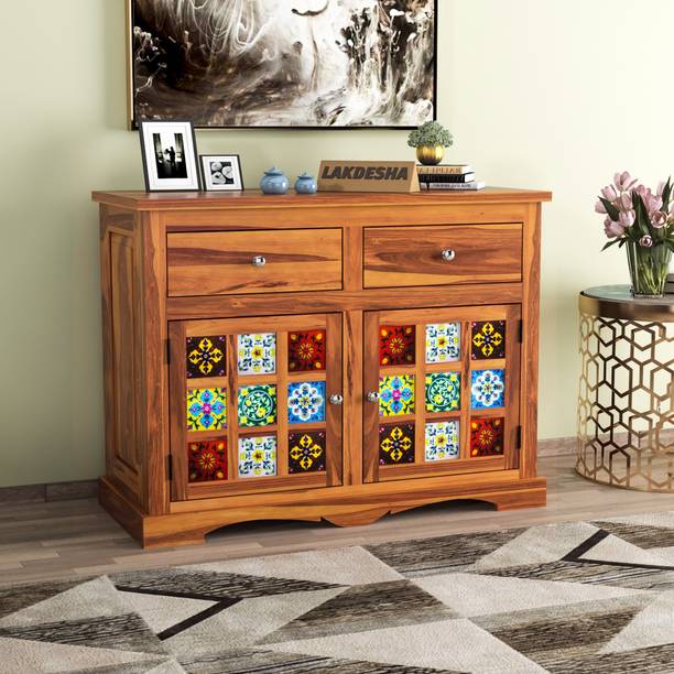 Lakdesha Ganesham Signature Sheesham Wood Sideboard Cabinet with two drawer Solid Wood Free Standing Sideboard
