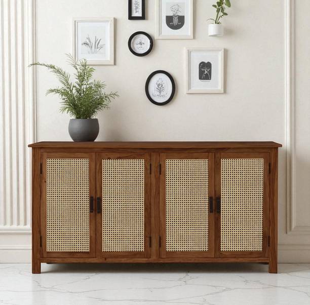 THE ATTIC The Attic California Sideboard|Cane Cabinet|Honey Matte Finish Solid Wood Free Standing Sideboard