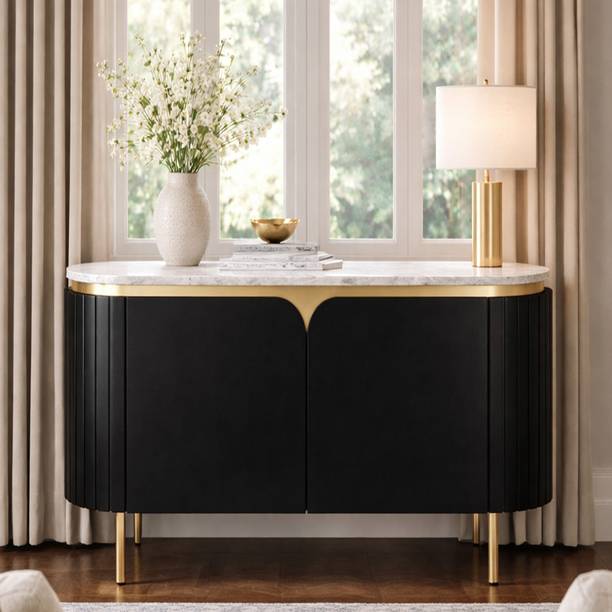 THE ATTIC The Attic Carlston Sideboard, Classy, Solid Mango Wood, Black Matte Finish Solid Wood Free Standing Sideboard