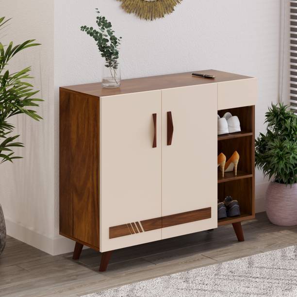 BLUEWUD Oleye 2 Door Shoe Rack With Storage Shelves for Hall Living Room Home Furnitrue Engineered Wood Free Standing Cabinet