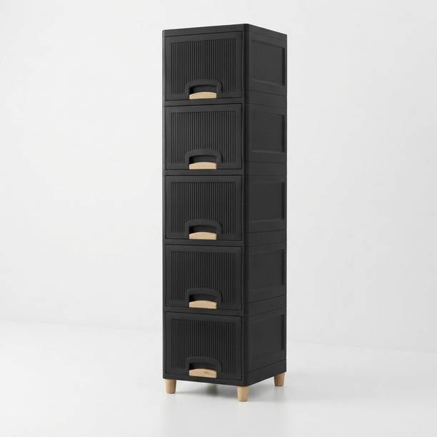 MAXTID 5 layer black cabinet for multi purpose Plastic Free Standing Cabinet