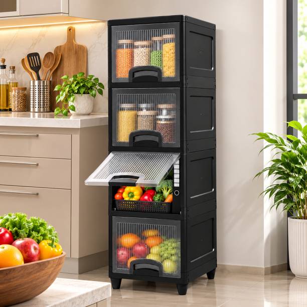 Surety for Safety 4 Layer Black Multipurpose Storage Cupboard for Bedroom and Office Plastic Free Standing Cabinet