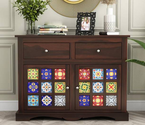 Surya Crafts Solid Sheesham Wood Sideboard Cabinet with 2 Drawer & 4 Shelves Solid Wood Free Standing Cabinet