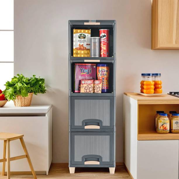 HOMESTIC by Kuber Industries 4 Units Cabinet Storage Organizer | Multipurpose Folding Storage Racks | Grey Plastic Free Standing Cabinet