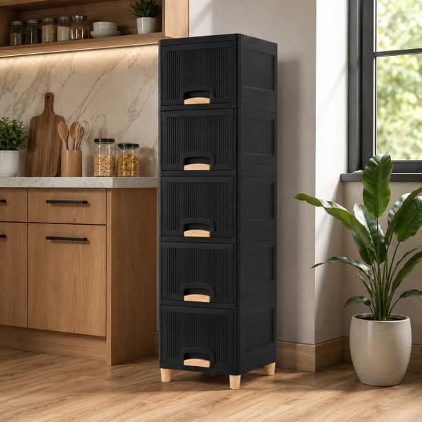 Viseman Narrow Kitchen Storage Cabinet with Drawers for Small Space Homes Plastic Crockery Cabinet
