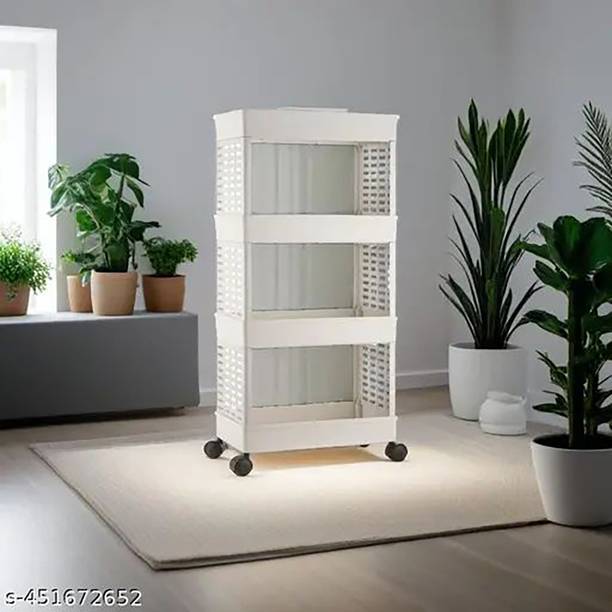 Surety for Safety Multi Purpose Plastic Trolley For News Papers And Magazines With 4 Wheels Plastic Free Standing Cabinet