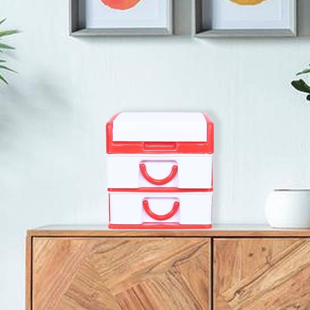 KUBER INDUSTRIES Plastic Cabinet Storage Organizer|Jewellery Storage Box|Super-Star 2+1|Red Plastic Free Standing Cabinet