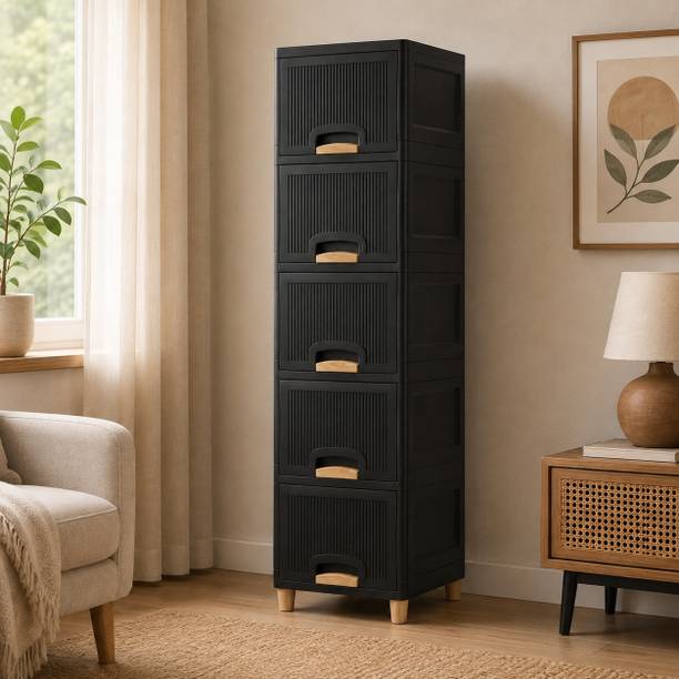 MAXTID Narrow Utility Storage Tower with Drawers for Compact Home Organization Plastic Free Standing Sideboard