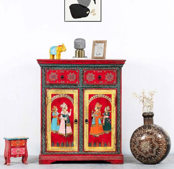 APRODZ Raji Wooden Handpainted Sideboard Solid Wood Free Standing Chest of Drawers