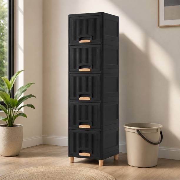 Surety for Safety Compact Vertical Bedroom Cabinet with Drawers for Space Saving Storage Plastic Crockery Cabinet