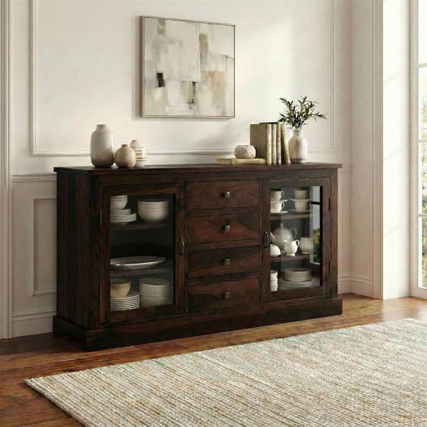 SONA ART & CRAFTS Nexa Glass Sheesham Wood Sideboard Cabinet with 4 Drawer & 2 Door for Home Solid Wood Free Standing Sideboard