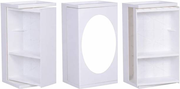 Lumevo 360° Rotating Bathroom Cabinet with Mirror Natural Fiber Wall Mount Cabinet