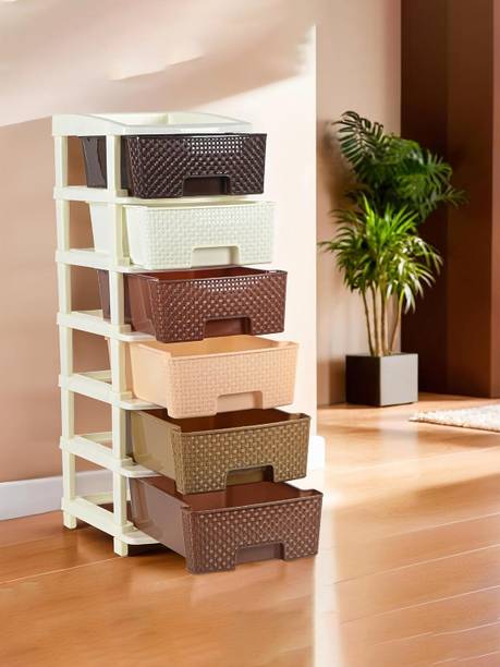 KUBER INDUSTRIES Plastic 6-Tier Collapsible Storage Drawer for Kitchen | Brown Plastic Free Standing Chest of Drawers