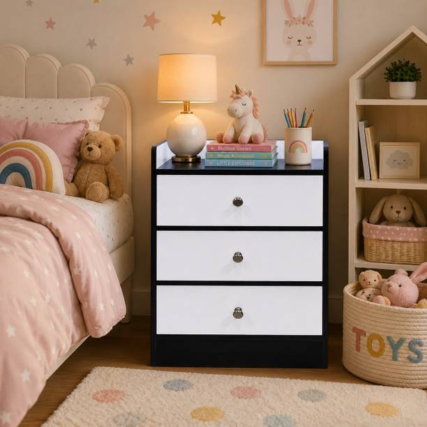 KAWACHI Sofa Side Bedside Table Cabinet Bed Side Table with 3 Drawers Engineered Wood Free Standing Chest of Drawers