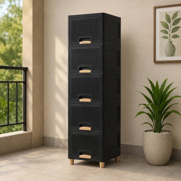 ZUDAZ Compact Vertical Utility Cabinet with Drawers for Space Saving Storage Plastic Crockery Cabinet