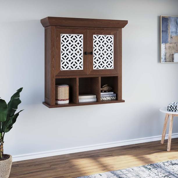 WOODSTAGE Solid Mango Wood Floating Wall Mounted Cabinet Shelf Storage For Home Livingroom Solid Wood Wall Mount Cabinet