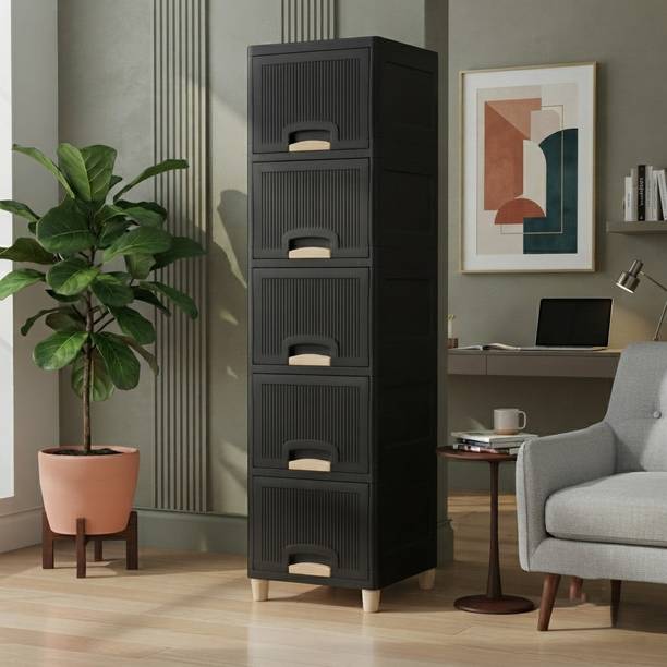 MGKENTERPRISE Modern Black Storage Cabinet Plastic Free Standing Cabinet