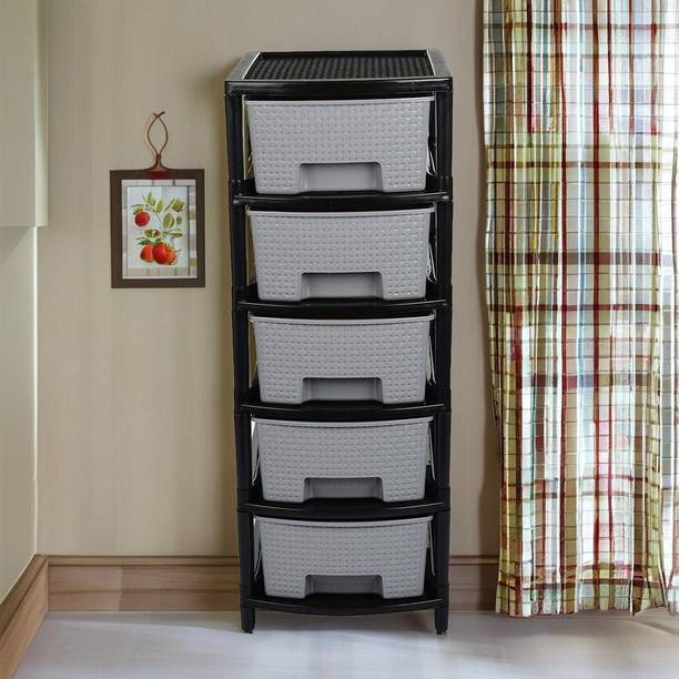AK HUB Modular 5 Layer Drawer Storage Organizer for Home/Bedroom/Beauty Parlour and Kitchen ( Grey ) Plastic Free Standing Cabinet