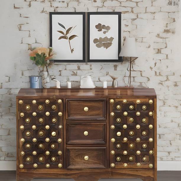 Shagun Arts Solid Sheesham Wood Sideboard/ Cabinet For Living Room/ Storage || Solid Wood Free Standing Sideboard