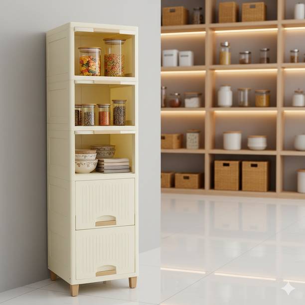 MAXTID 5 Layer Foldable Cabinet Wardrobe Organizer(Finish Color_White) Plastic Free Standing Cabinet