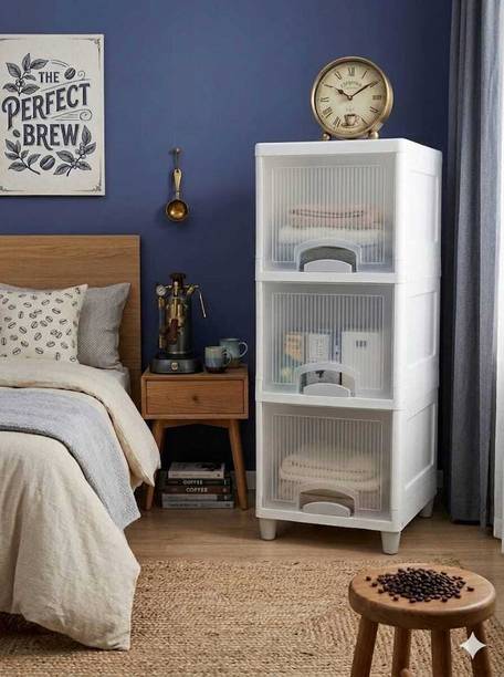 Velfree Plastic Wardrobe Organizer/Foldable Cupboard for Storage/Stackable Storage Plastic Free Standing Cabinet