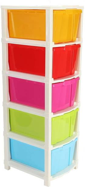ALCY 5 Layer Foldable Multipurpose Modular Drawer Organizer Boxes Storage Rack Basket Plastic Free Standing Cabinet