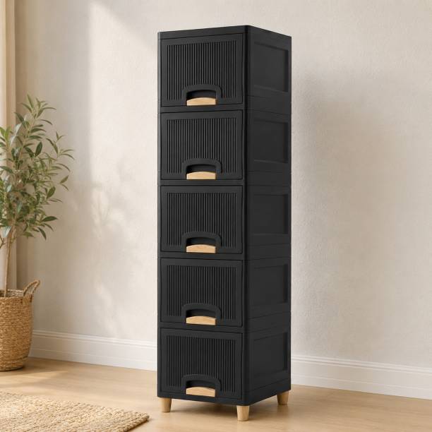 Viseman Tall Bedroom Utility Organizer with Drawers for Everyday Household Use Plastic Crockery Cabinet