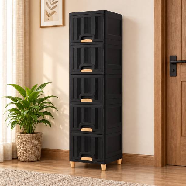 Suptikes Compact Vertical Living Room Cabinet with Drawers for Space Saving Storage Plastic Kitchen Cabinet