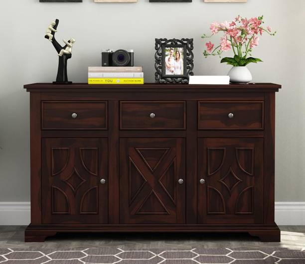 GADWAL FURNITURE Pure Sheesham Solid Wood Cabinet Sideboard 3 Drawer & 6 Shelves Solid Wood Free Standing Cabinet