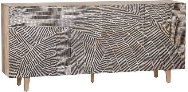 Furniza Hand-Carved 4-Door Sideboard for Living Room Solid Wood Free Standing Sideboard