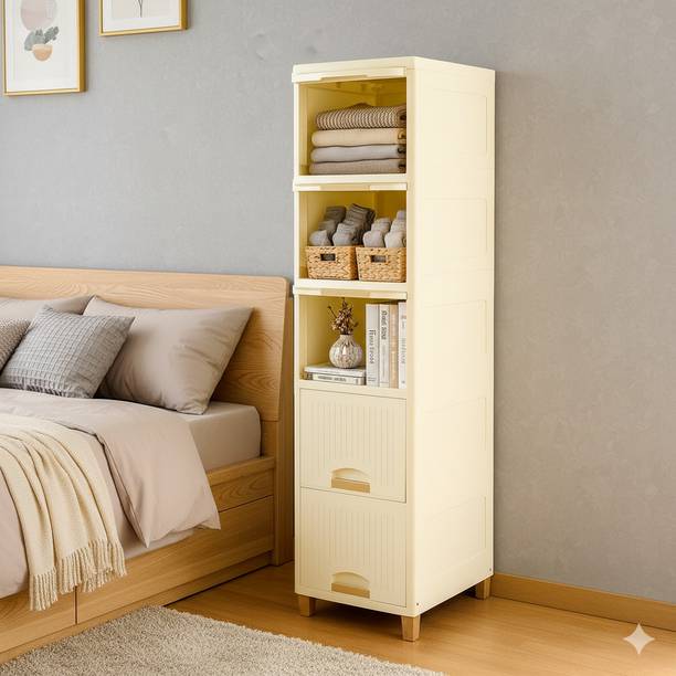 MAXTID 5 Layer Foldable Cabinet Wardrobe Organizer(Finish Color_White) Plastic Free Standing Cabinet