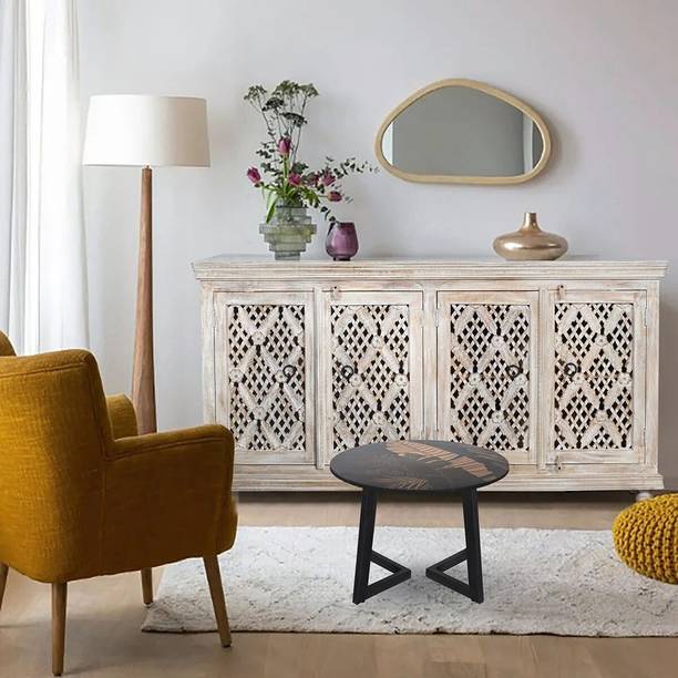 Furniza 4-Door Sideboard - White Wash Finish | Hand-Carved Traditional Design - Mango Solid Wood Free Standing Sideboard