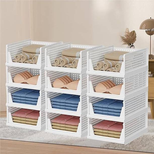ENLINK Foldable Drawer Organizer White 12 pcs Plastic Free Standing Cabinet