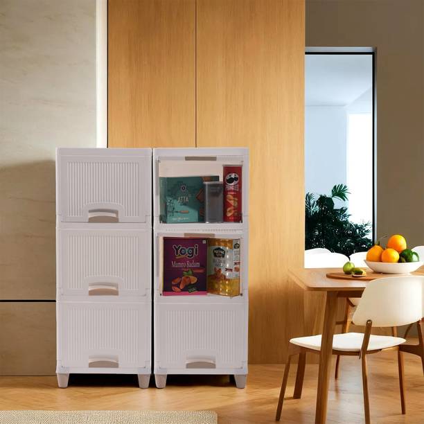 KUBER INDUSTRIES 6 Units Multipurpose ( 3 + 3 ) Folding Cabinet Storage Organizer | White Plastic Free Standing Cabinet