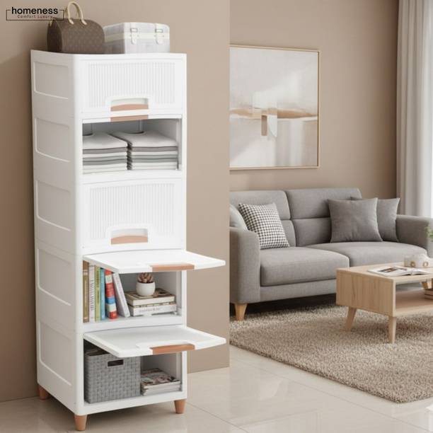 Homeness 5Pcs X-Large Storage Organizer 45X38X155 CM - Cupboard, Plastic Almirah,Wardrobe Plastic Free Standing Cabinet