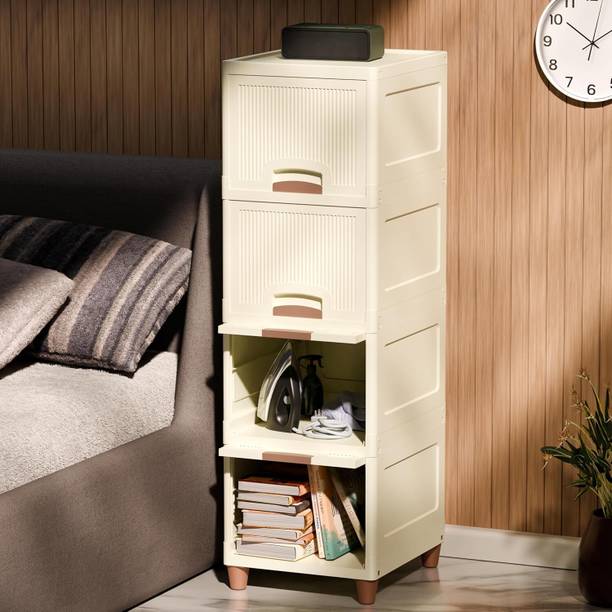 NESTWARE PLASTIC INDUSTRY 4-Tier Plastic Cupboard for Clothes | Multipurpose Home Storage Cabinet Plastic Free Standing Cabinet
