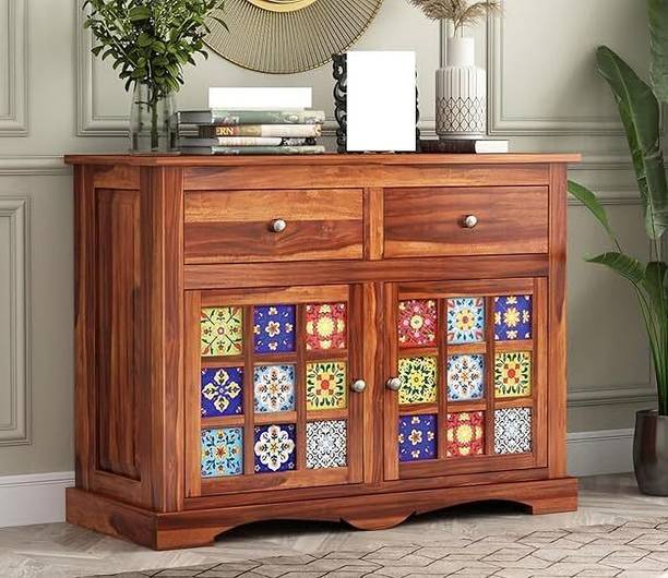 Rajasthali Wood Decor Free Standing Movable Cabinet for Living and office Area With 2 Drawer Wardrobe Solid Wood Cupboard
