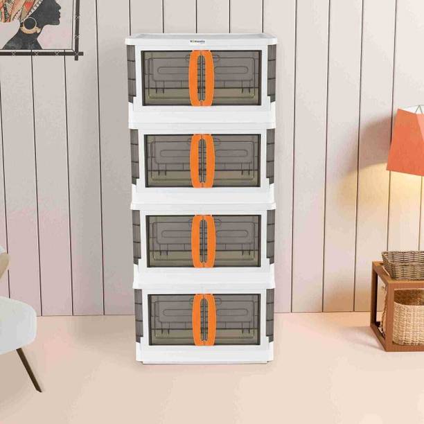 Flipkart SmartBuy 4 Units Multipurpose Large Cupboard Storage Box for Home | White & Black Plastic Free Standing Chest of Drawers