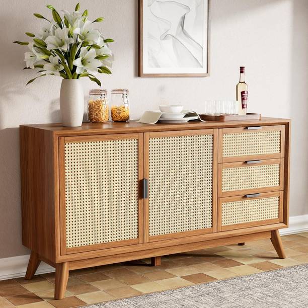 Streemcraft Furniture Solid Wooden Sideboard Cabinet for Living Room 2 Doors & 3 Drawers Solid Wood Free Standing Sideboard