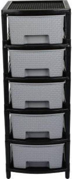 SIDDHESHWAR TRADING Modular 5 Layer Drawer Storage Organizer for Home/Bedroom and Kitchen ( Grey ) Plastic Free Standing Cabinet
