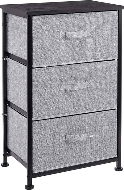 BUCKETLIST ®3 Removable Fabric Drawers Storage Organizer Wooden Top,Steel Frame Metal Free Standing Chest of Drawers