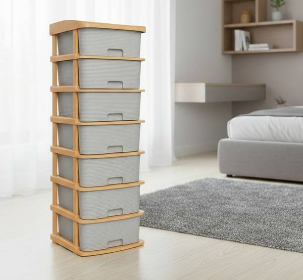 MAXTID Plastic Drawer Storage Organizer | Modular Kitchen & Cloth Organizer Plastic Free Standing Chest of Drawers