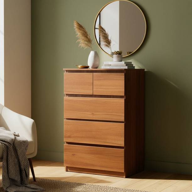 KIK Eden 5 Drawer Cabinet| Wooden Storage Chest|Organizer for Bedroom & Living Room Engineered Wood Free Standing Chest of Drawers